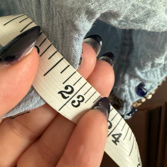 CALYPSO ST. BARTH | Blue Gauze Beaded Boho Peasant Top Short Sleeve  Medium - Picture 8 of 9